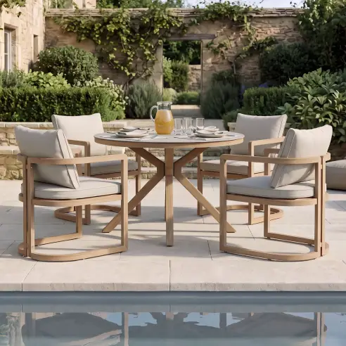Malibu 4 Seat Round Aluminium Dining Set