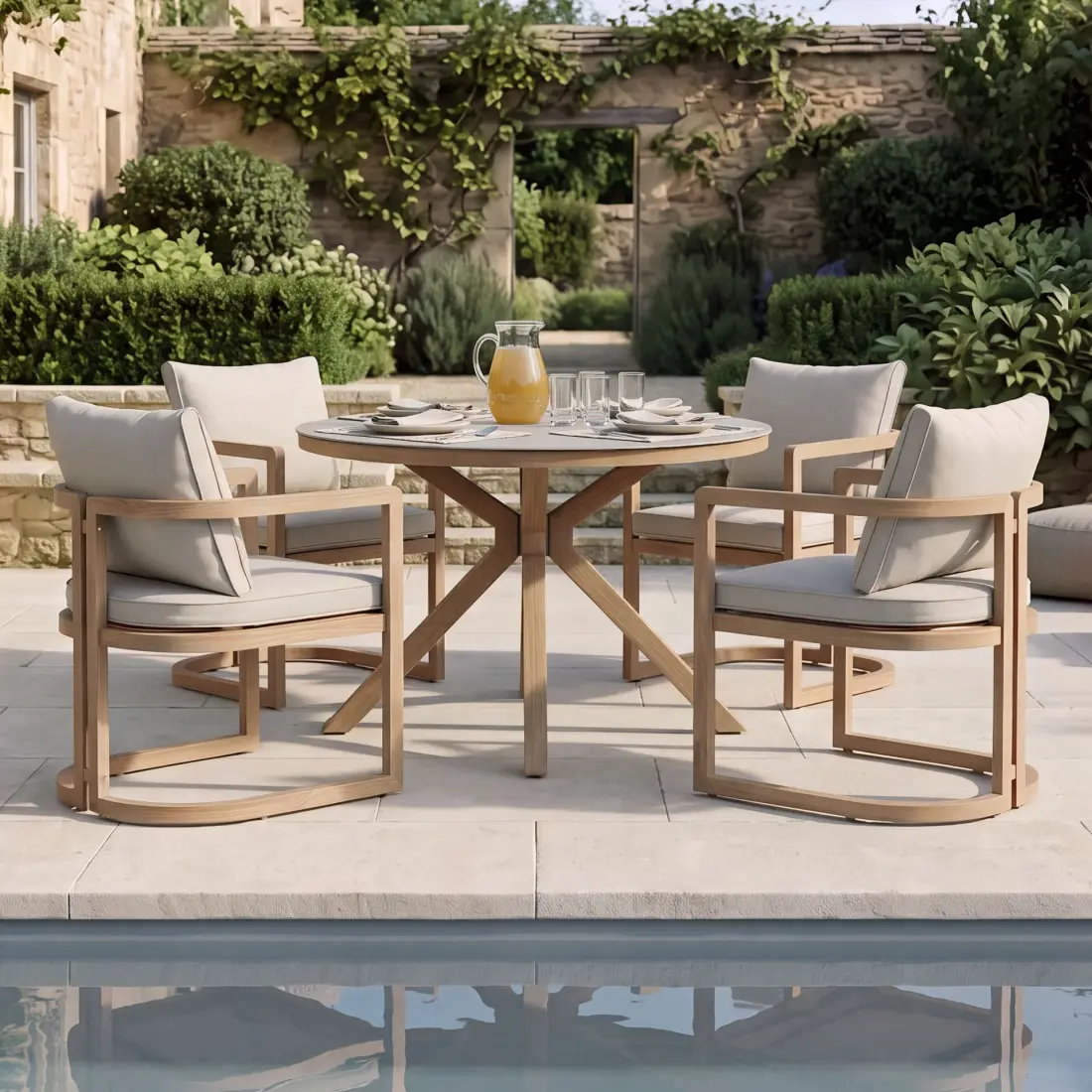 Malibu 4 Seat Round Aluminium Dining Set