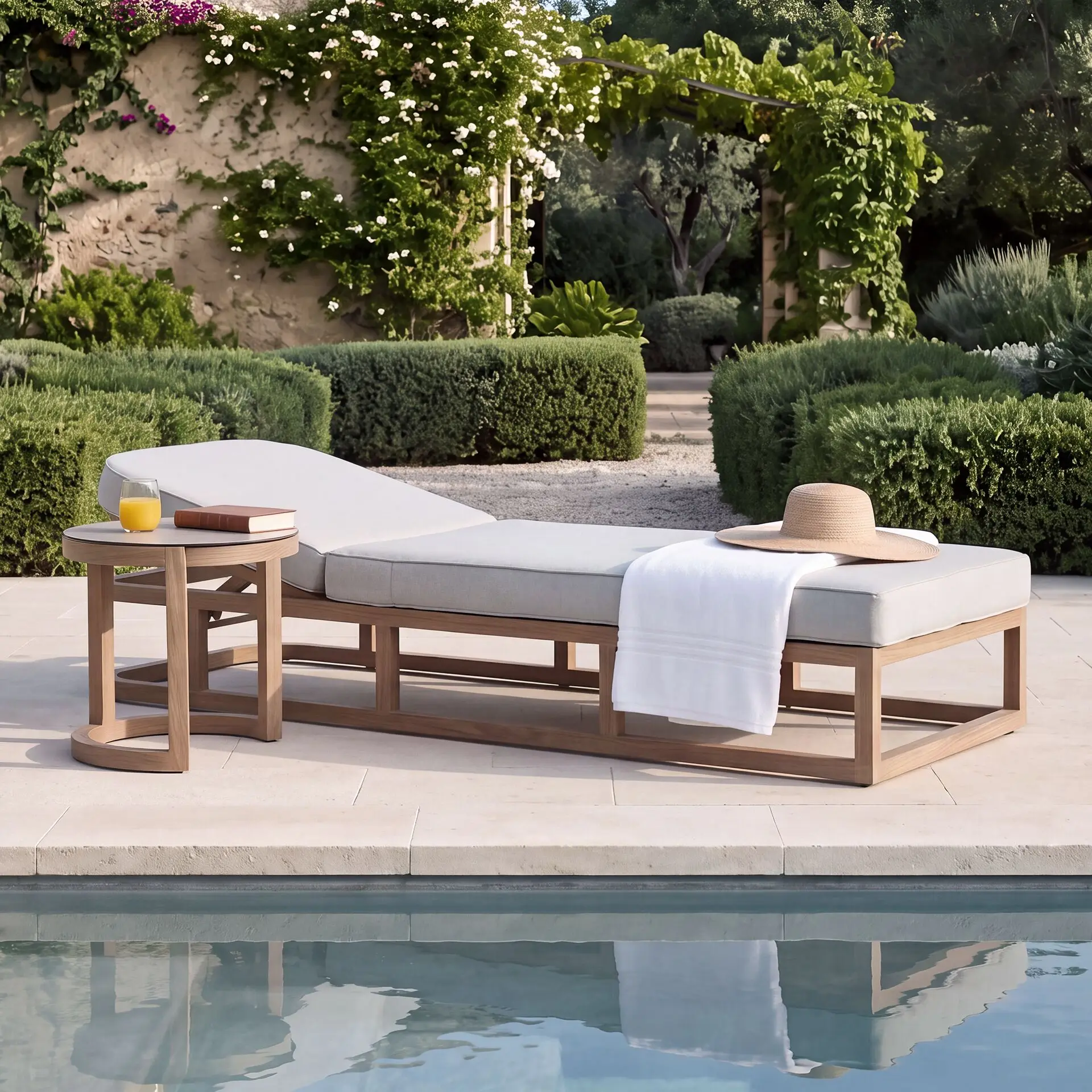 Malibu Aluminium Single Sunlounger - Round Side Table
