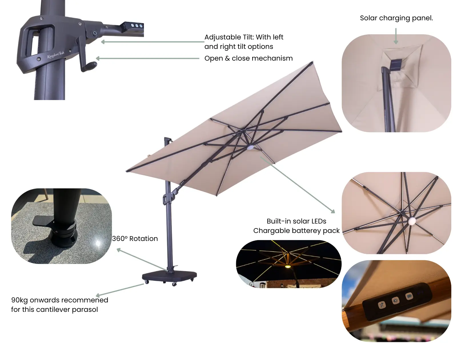 Sicily 3.5M Dia Cantilever Parasol With LED Lights