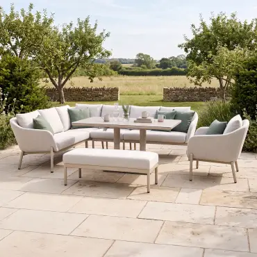 Bellagio Fabric Rectangular Corner Dining Set - Rising Table, Armchair & Bench