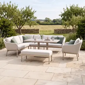 Bellagio Fabric Rectangular Corner Dining Set - Rising Table, Armchair & Bench