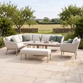 Bellagio Fabric Rectangular Corner Dining Set - Rising Table, Armchair & Bench