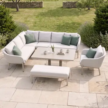 Bellagio Fabric Rectangular Corner Dining Set - Rising Table, Armchair & Bench