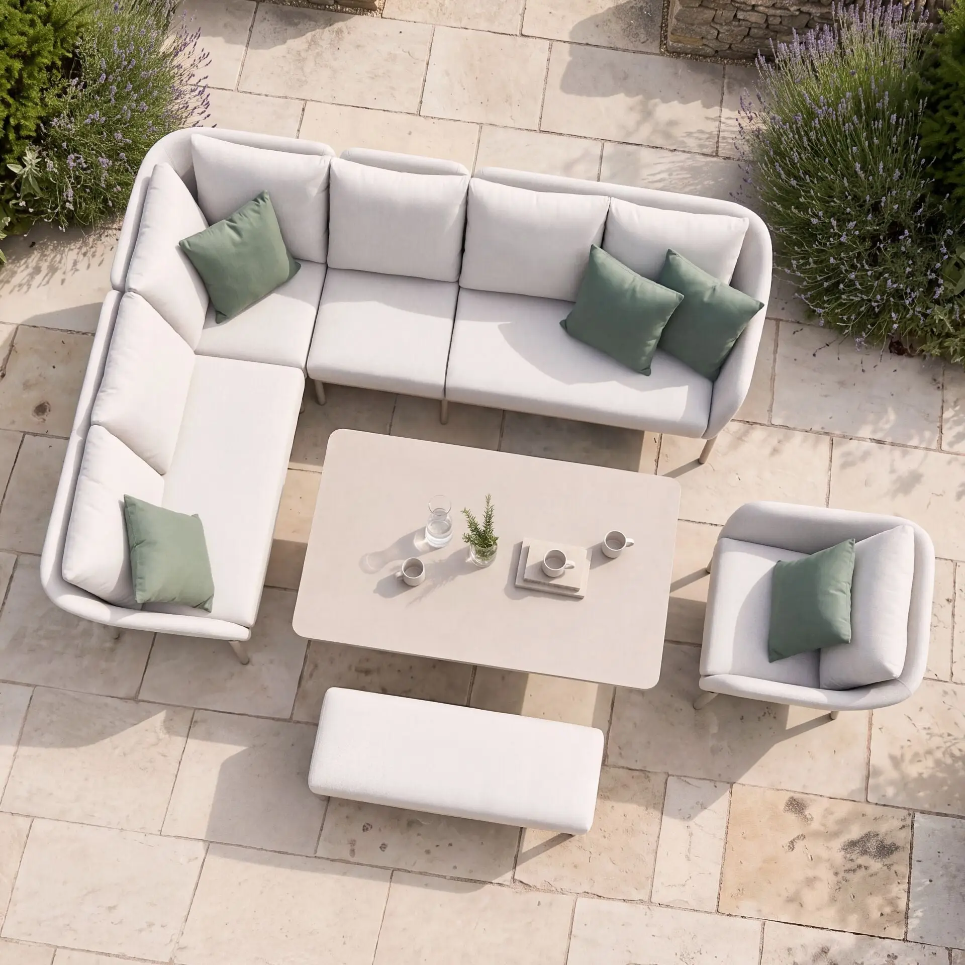 Bellagio Fabric Rectangular Corner Dining Set - Rising Table, Armchair & Bench