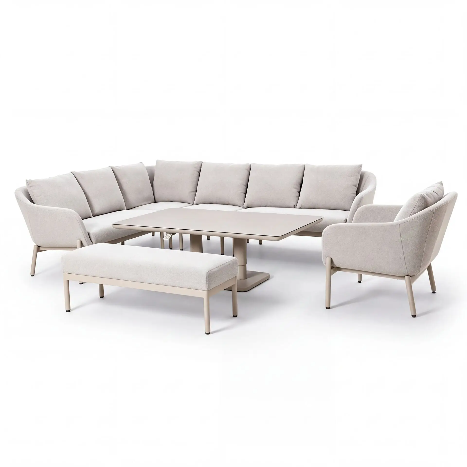 Bellagio Fabric Rectangular Corner Dining Set - Rising Table, Armchair & Bench