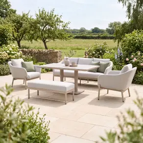 Bellagio Fabric 3 Seat Sofa Set - Rectangular Rising Table & Bench