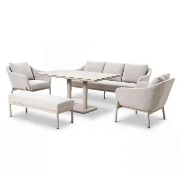 Bellagio Fabric 3 Seat Sofa Set - Rectangular Rising Table & Bench