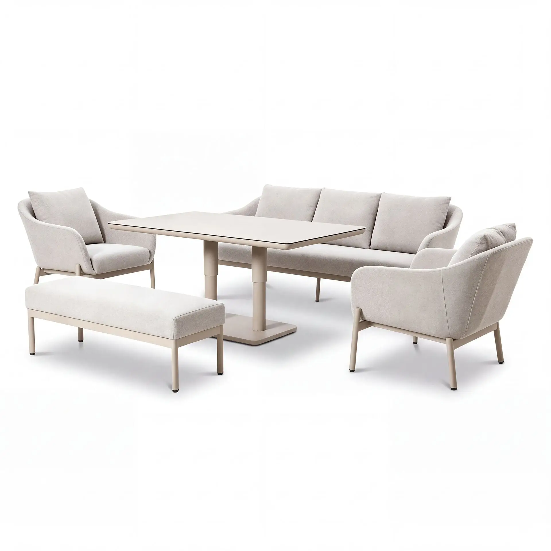 Bellagio Fabric 3 Seat Sofa Set - Rectangular Rising Table & Bench