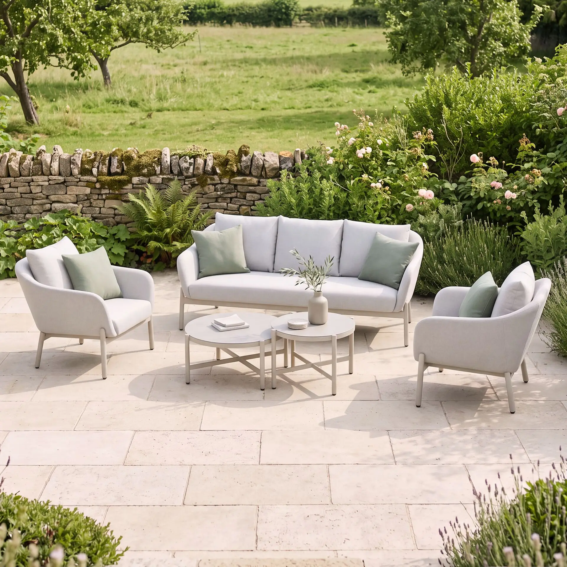 Bellagio Fabric 3 Seat Sofa Set - 2 Round Coffee Tables