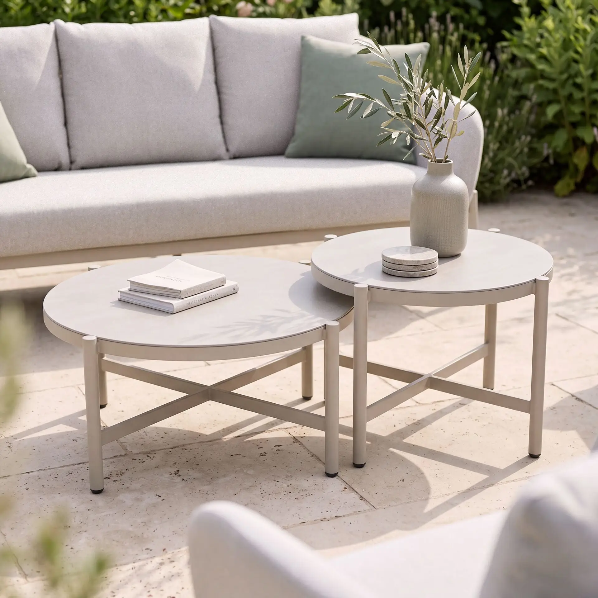 Bellagio Fabric 2 Seat Sofa Set - 2 Round Coffee Tables