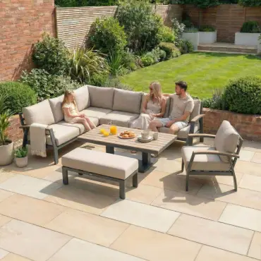 Leah Corner Aluminium Dining with Armchair & Bench - Adjustable Rising Table