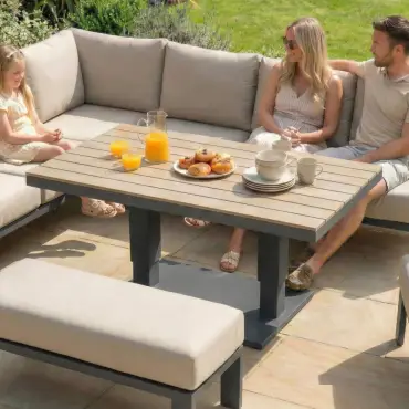 Leah Corner Aluminium Dining with Armchair & Bench - Adjustable Rising Table