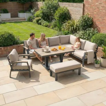 Leah Corner Aluminium Dining with Armchair & Bench - Adjustable Rising Table