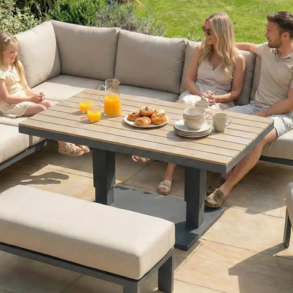 Leah Corner Aluminium Dining with Armchair & Bench - Adjustable Rising Table