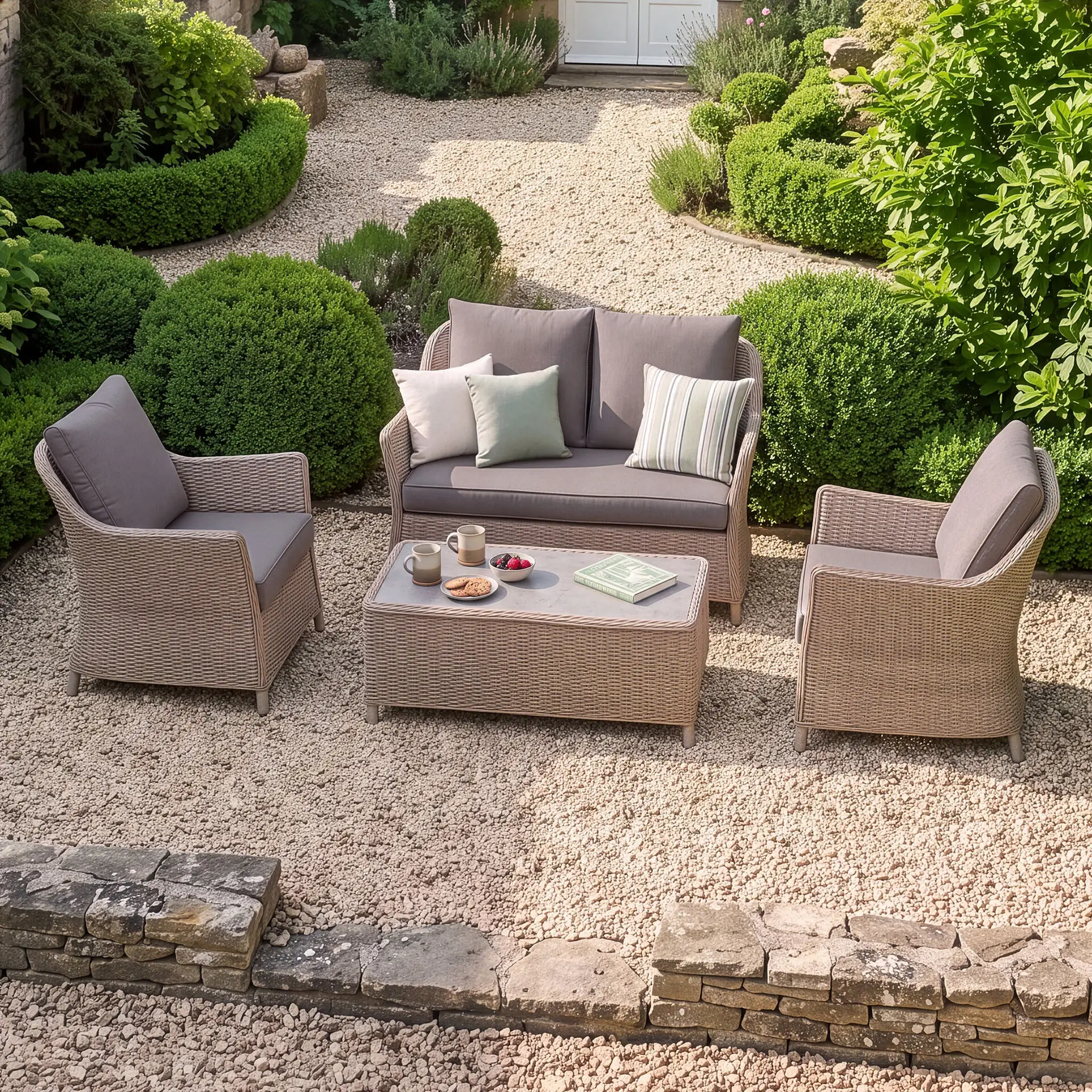 Turin 2 Seat Rattan Sofa Set - Rectangular Coffee Table