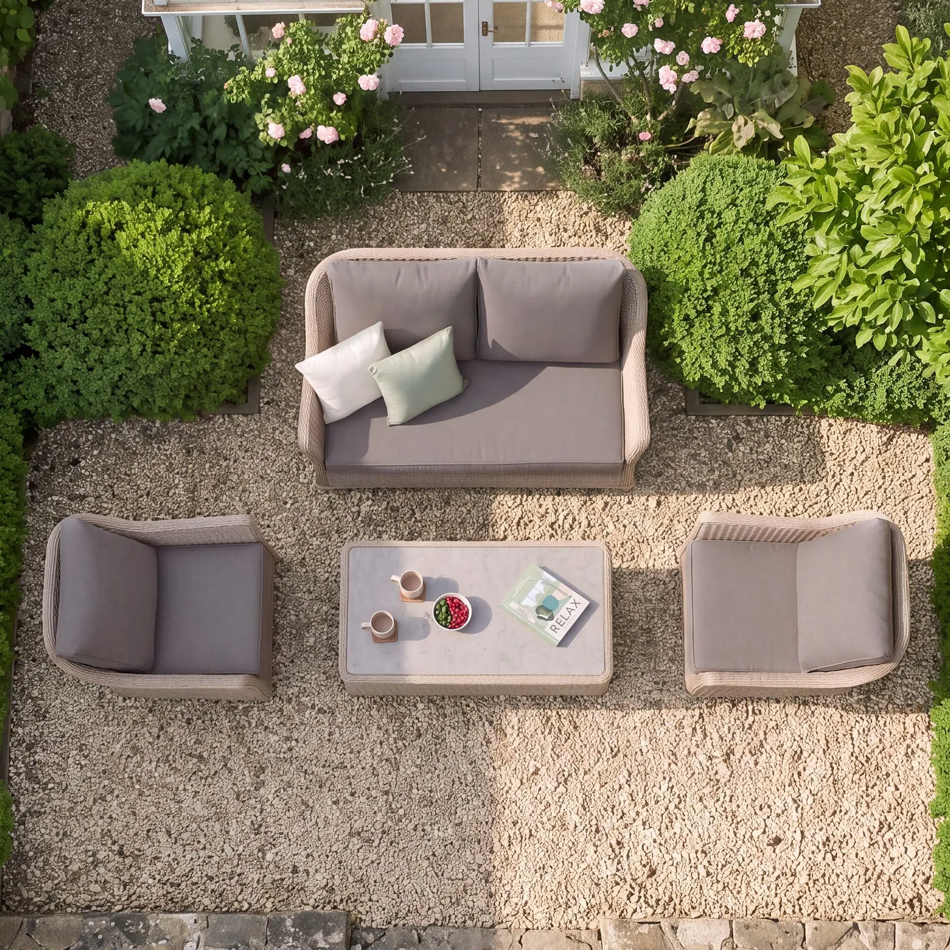 Turin 2 Seat Rattan Sofa Set - Rectangular Coffee Table