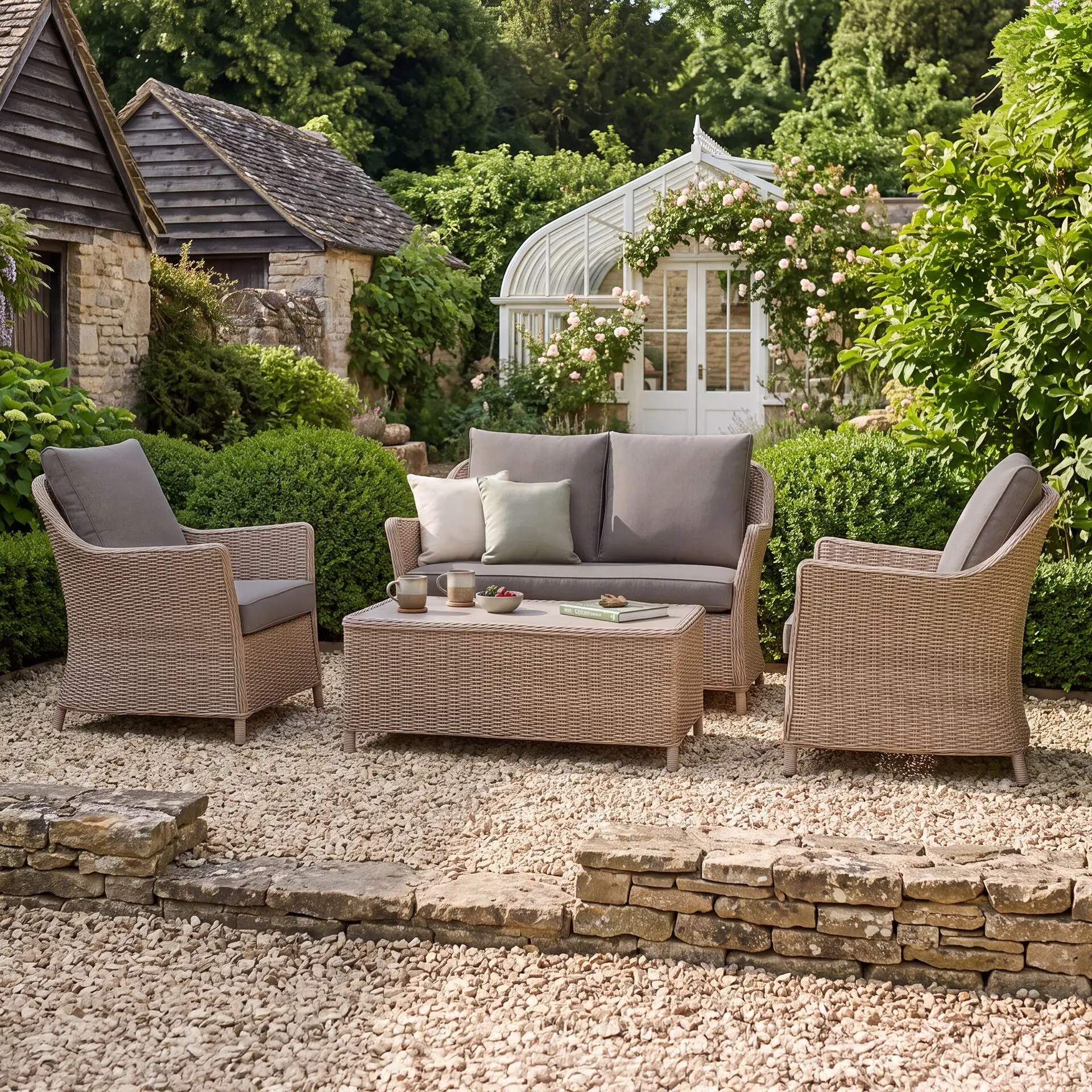 Turin 2 Seat Rattan Sofa Set - Rectangular Coffee Table