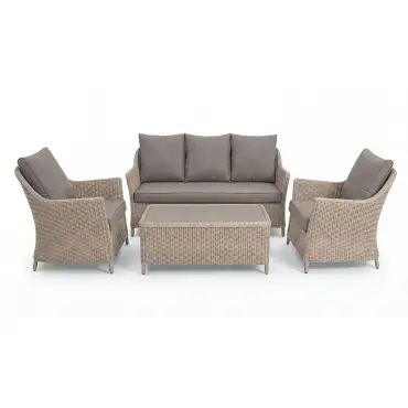 Turin 3 Seat Rattan Sofa Set - Rectangular Coffee Table