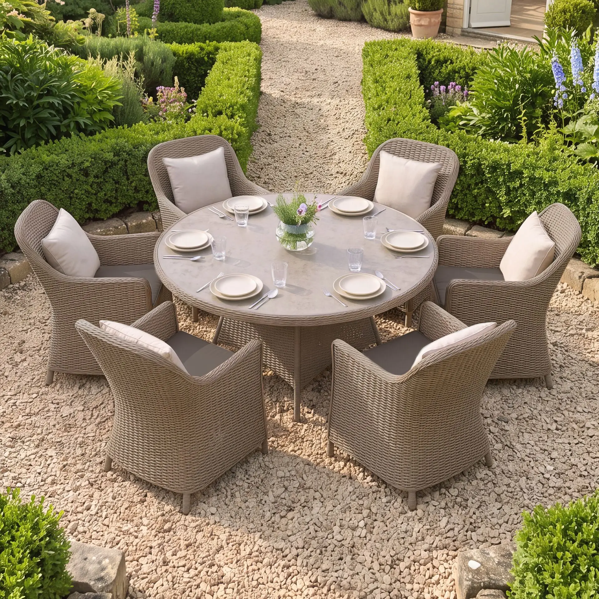 Turin 6 Seat Round Rattan Dining Set