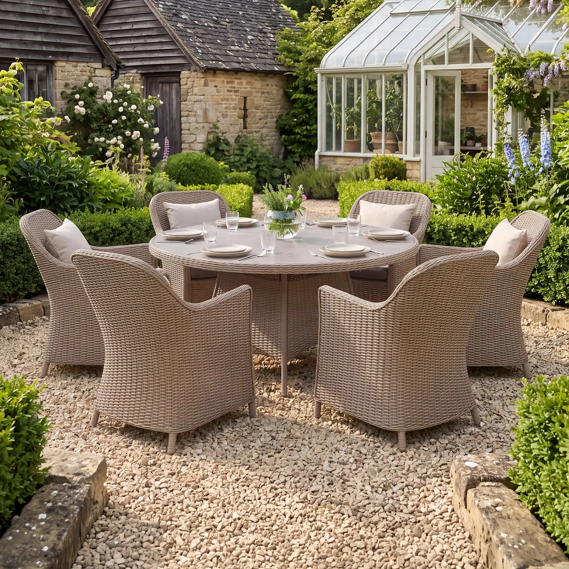 Turin 6 Seat Round Rattan Dining Set