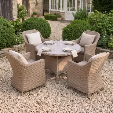 Turin 4 Seat Round Rattan Dining Set