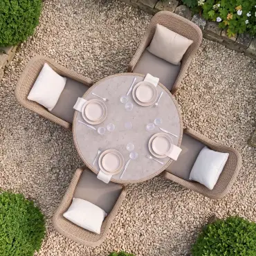 Turin 4 Seat Round Rattan Dining Set