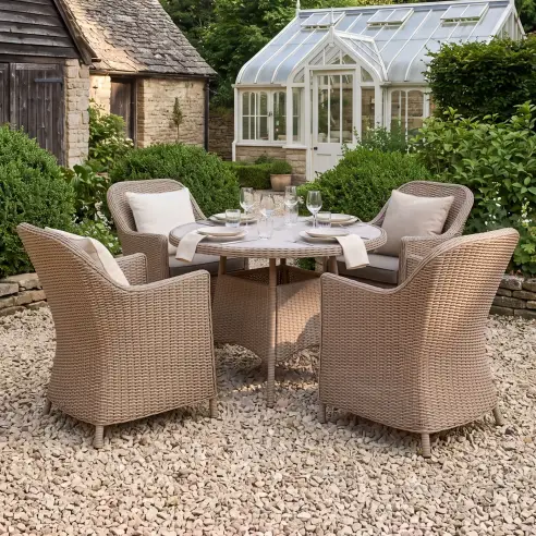 Turin 4 Seat Round Rattan Dining Set