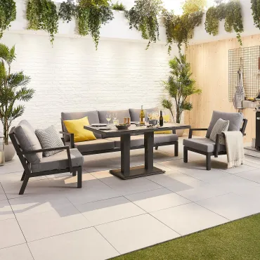 Vogue 3 Seater Aluminium Dining Set with 2 Armchairs - Adjustable Rising Table