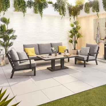 Vogue 3 Seater Aluminium Dining Set with 2 Armchairs - Adjustable Rising Table