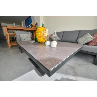 Vogue 3 Seater Aluminium Dining Set with 2 Armchairs - Adjustable Rising Table