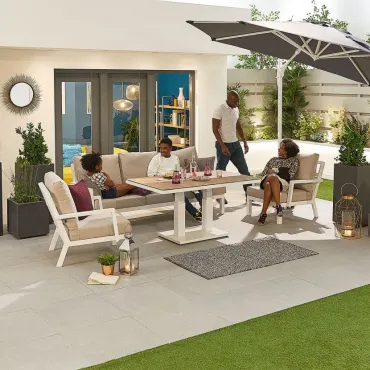 Vogue 3 Seater Aluminium Dining Set with 2 Armchairs - Adjustable Rising Table