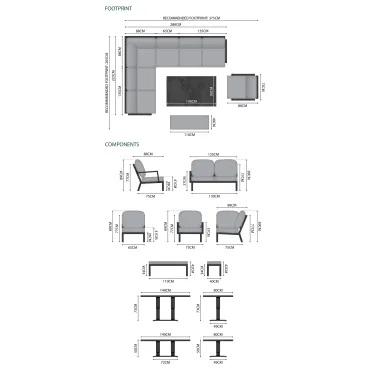 Vogue Corner Sofa Set - Rising Table, Armchair & Bench