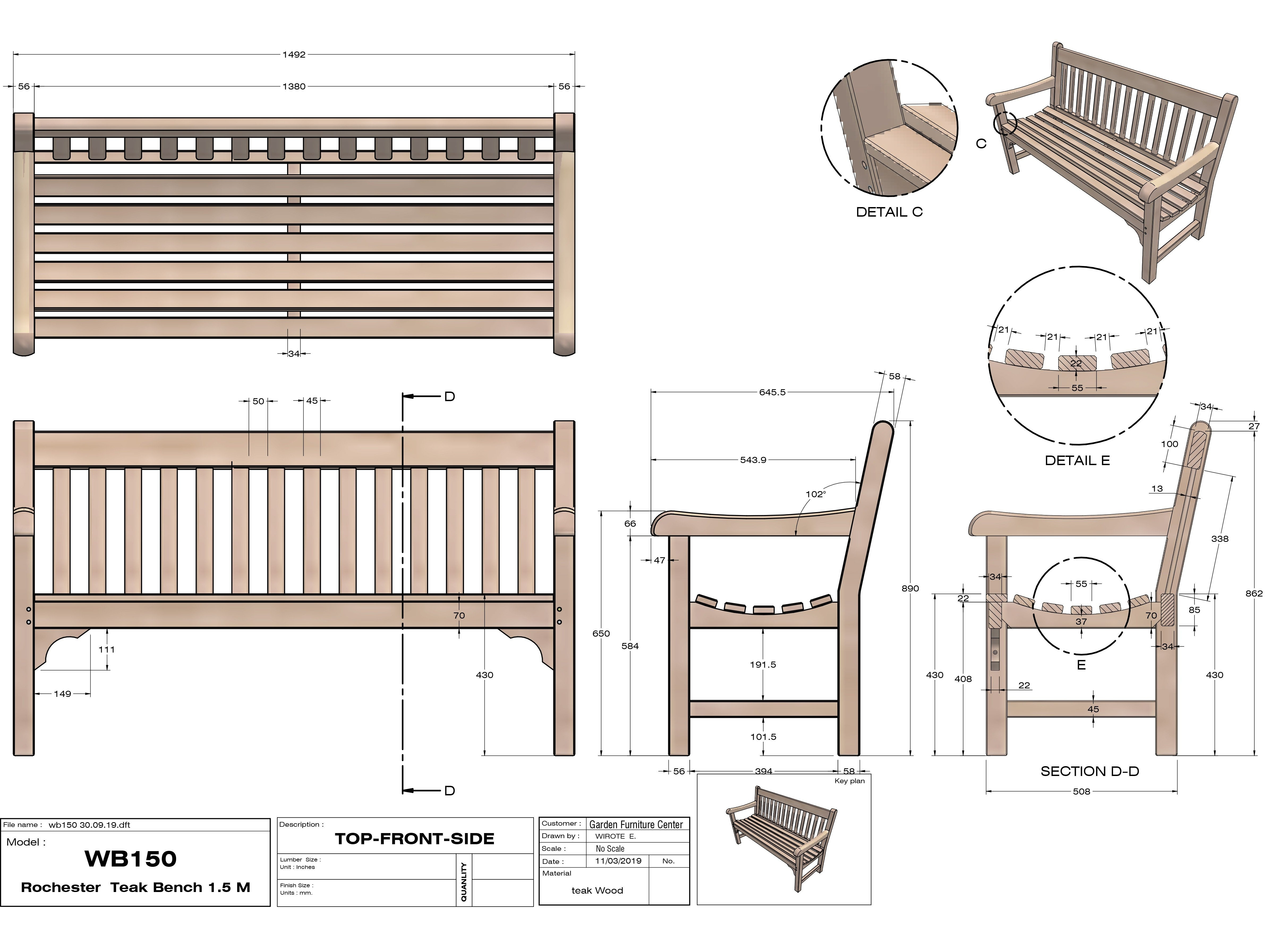 Rochester 1.5M Bench