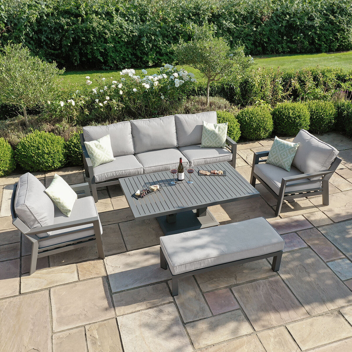 New York 3 Seat Sofa Aluminium Sofa Set - Rising Table & Bench