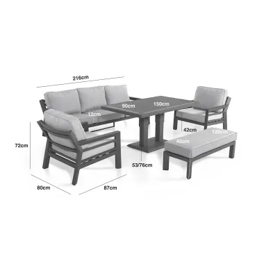 New York 3 Seat Sofa Aluminium Sofa Set - Rising Table & Bench