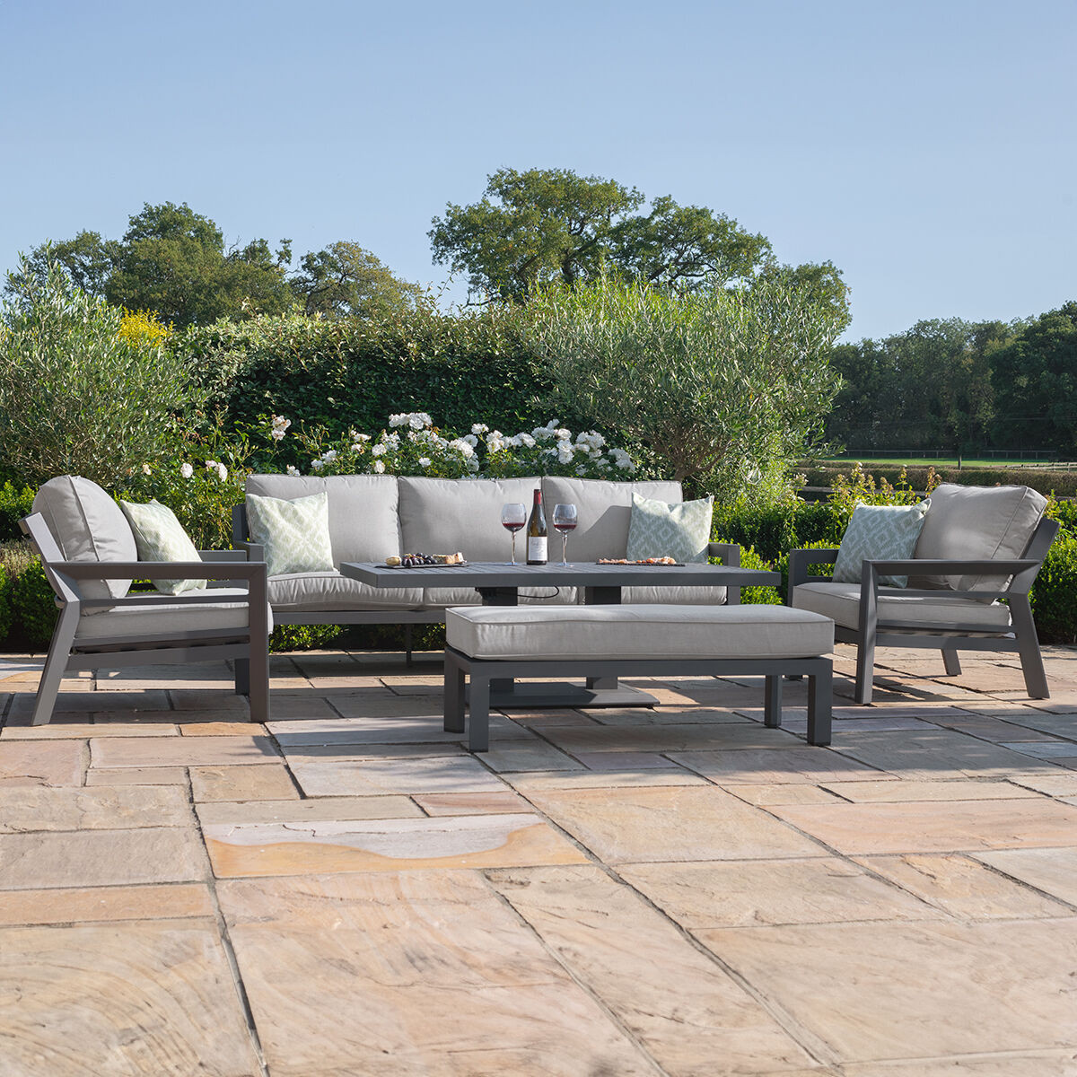 New York 3 Seat Sofa Aluminium Sofa Set - Rising Table & Bench