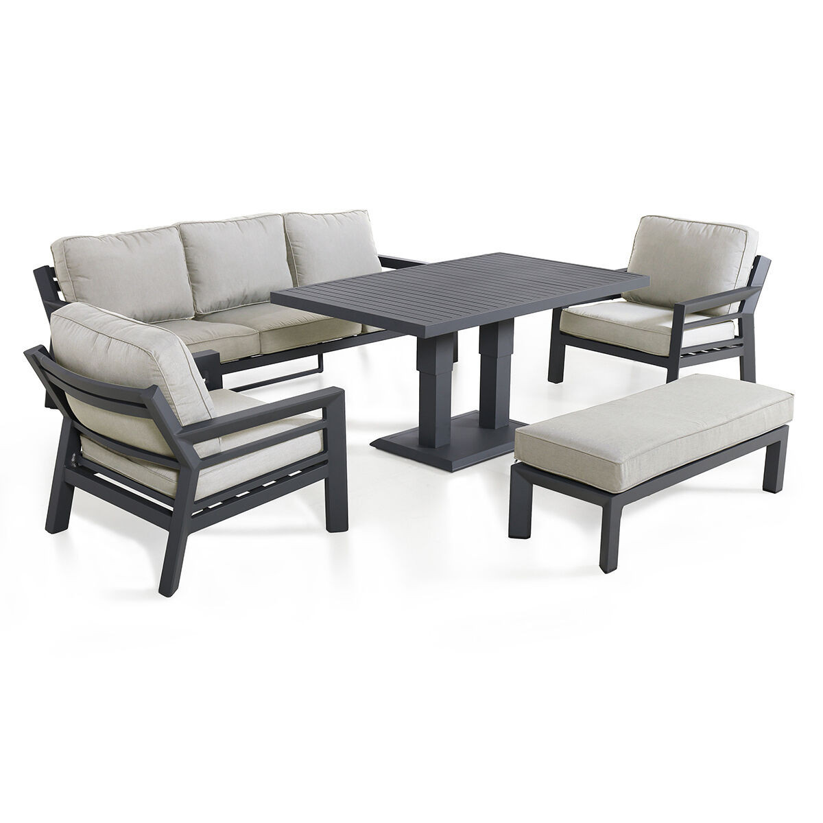 New York 3 Seat Sofa Aluminium Sofa Set - Rising Table & Bench