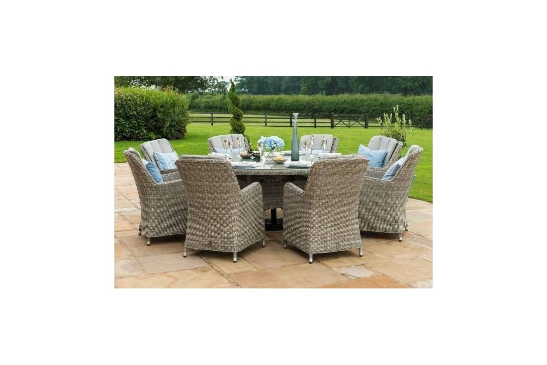 OXFORD 8 SEAT ROUND DINING SET WITH VENICE CHAIRS